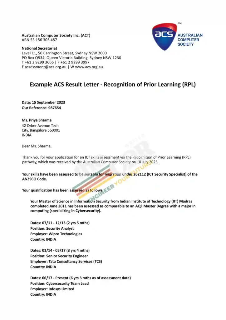 ACS RPL Sample for Cybersecurity