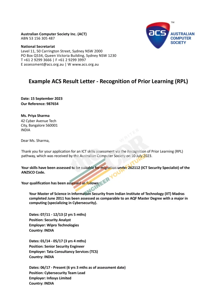 a positive outcome letter from ACS